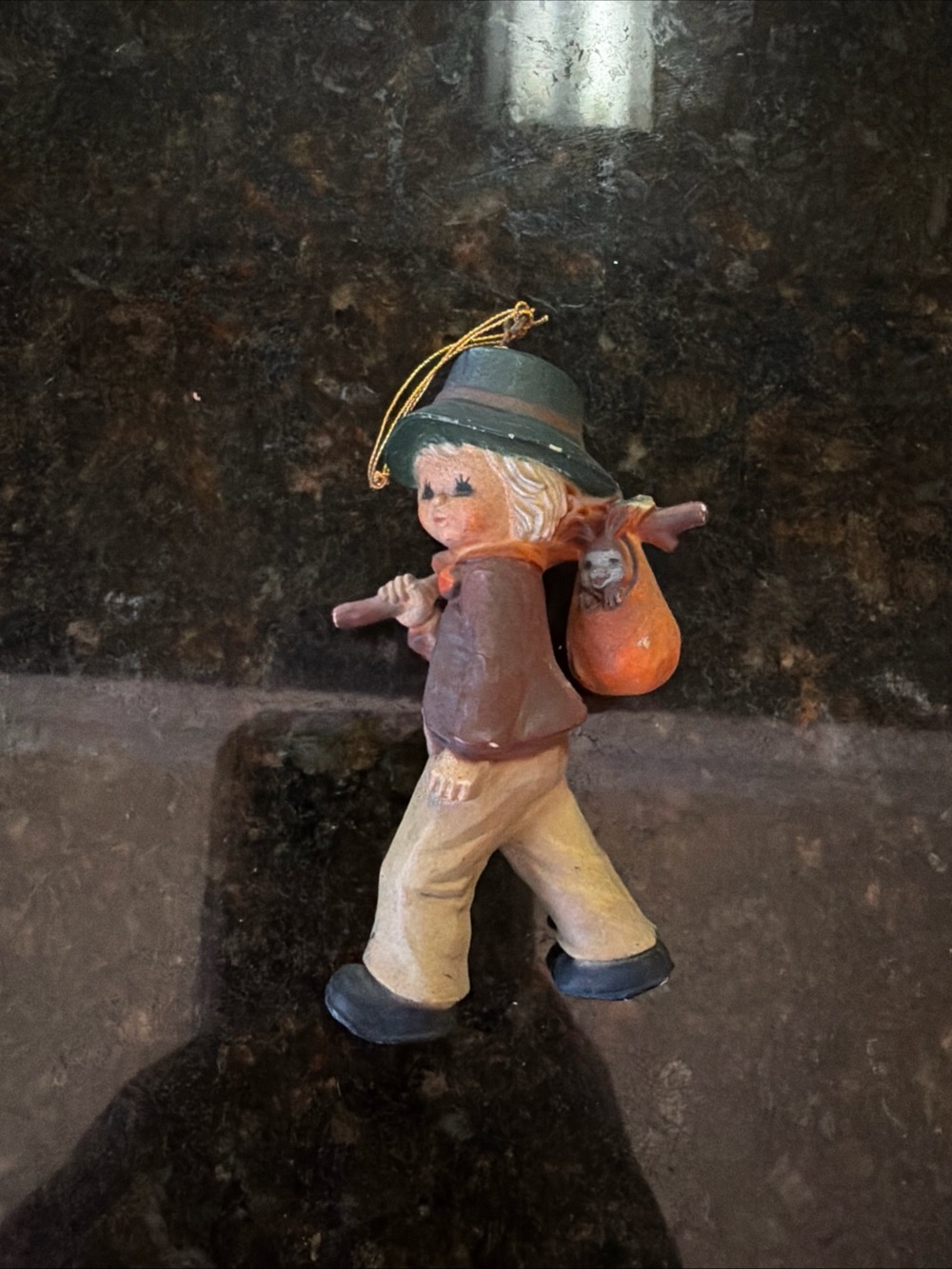 Vtge 1983 Bradford novelty Just For You Boy Hobo Running Away Ornament Figurine
